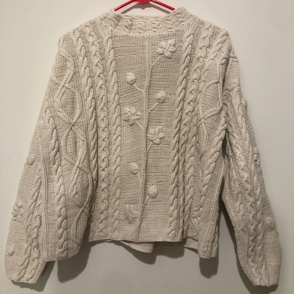 Norm Thompson Sweaters - Vintage Norm Thompson Ivory Sweater Pullover Cable Knit Embroidered L
